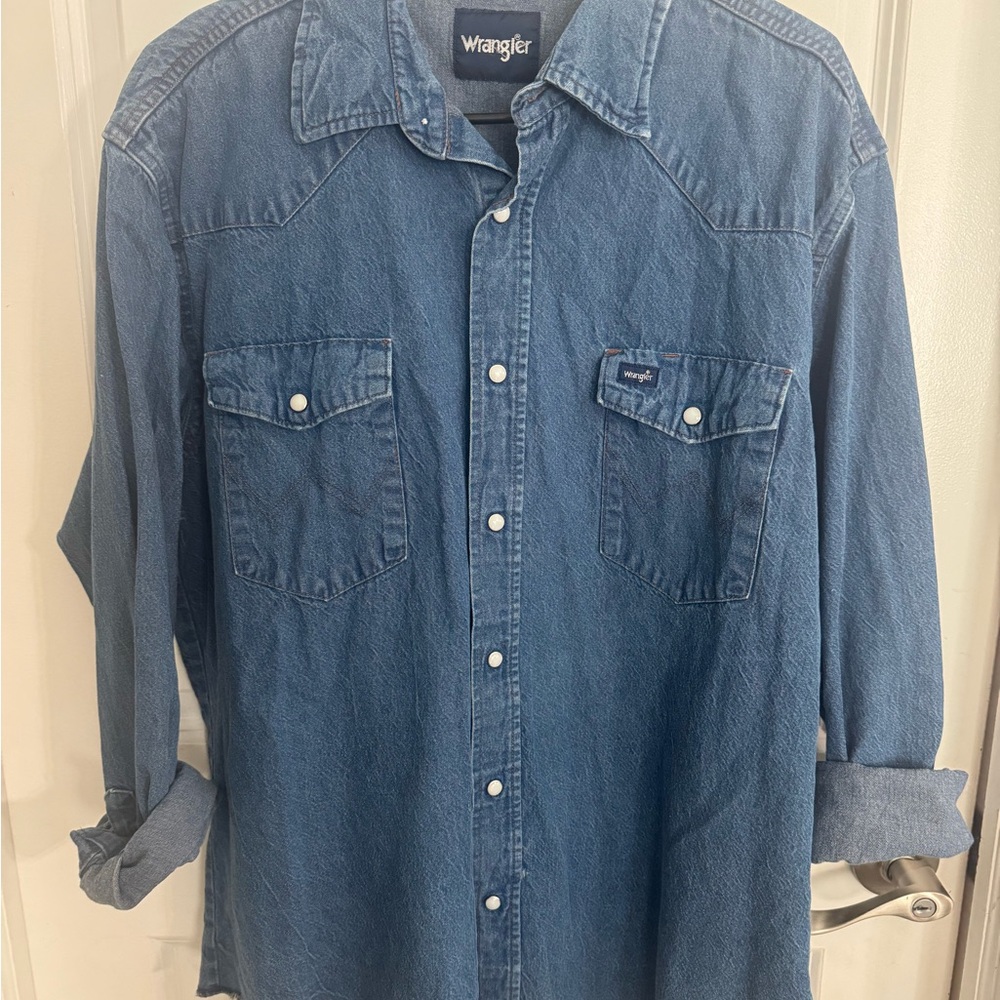 Wrangler Blue Denim Snap-Front Casual Shirt